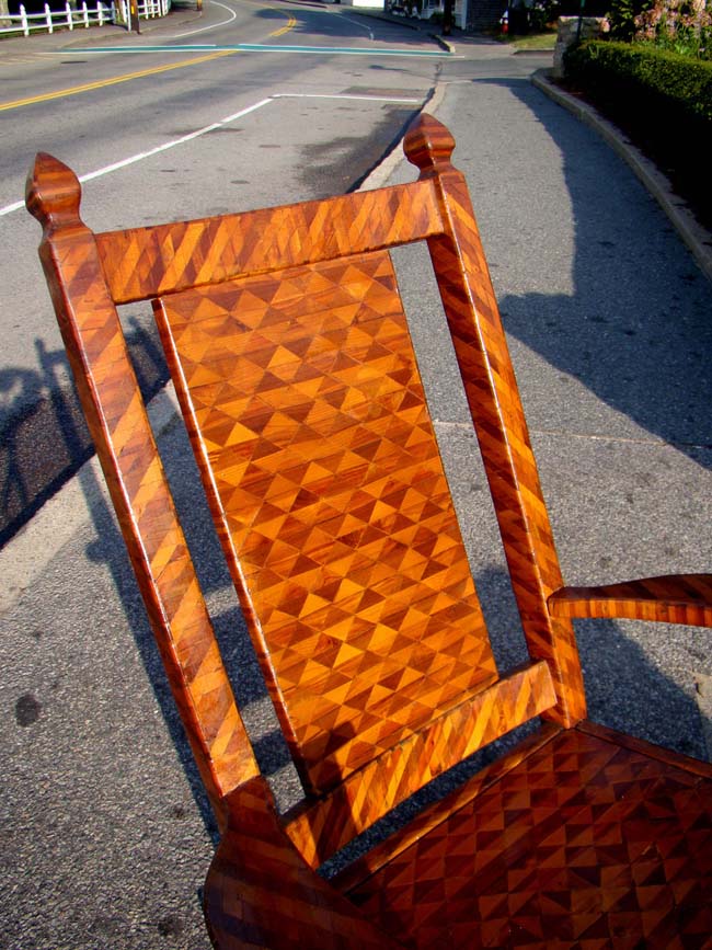 A fabulous American folk art parquetry inlaid rocking arm chair circa 1900-1920 — image 3